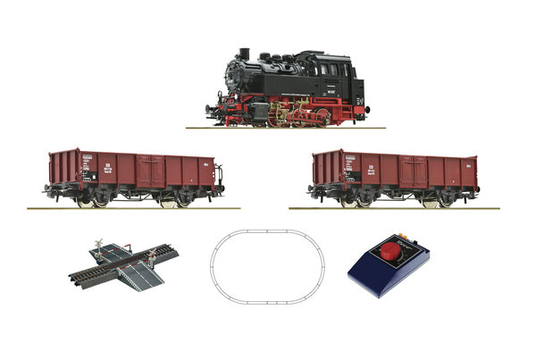 Roco 51160 Analoges Start Set Dampflokomotive BR 80 mit einem Güterzug der DB