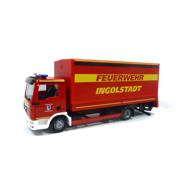 Herpa 094221 MAN TGL Planen-LKW mit Ladebordwand Feuerwehr Ingolstadt